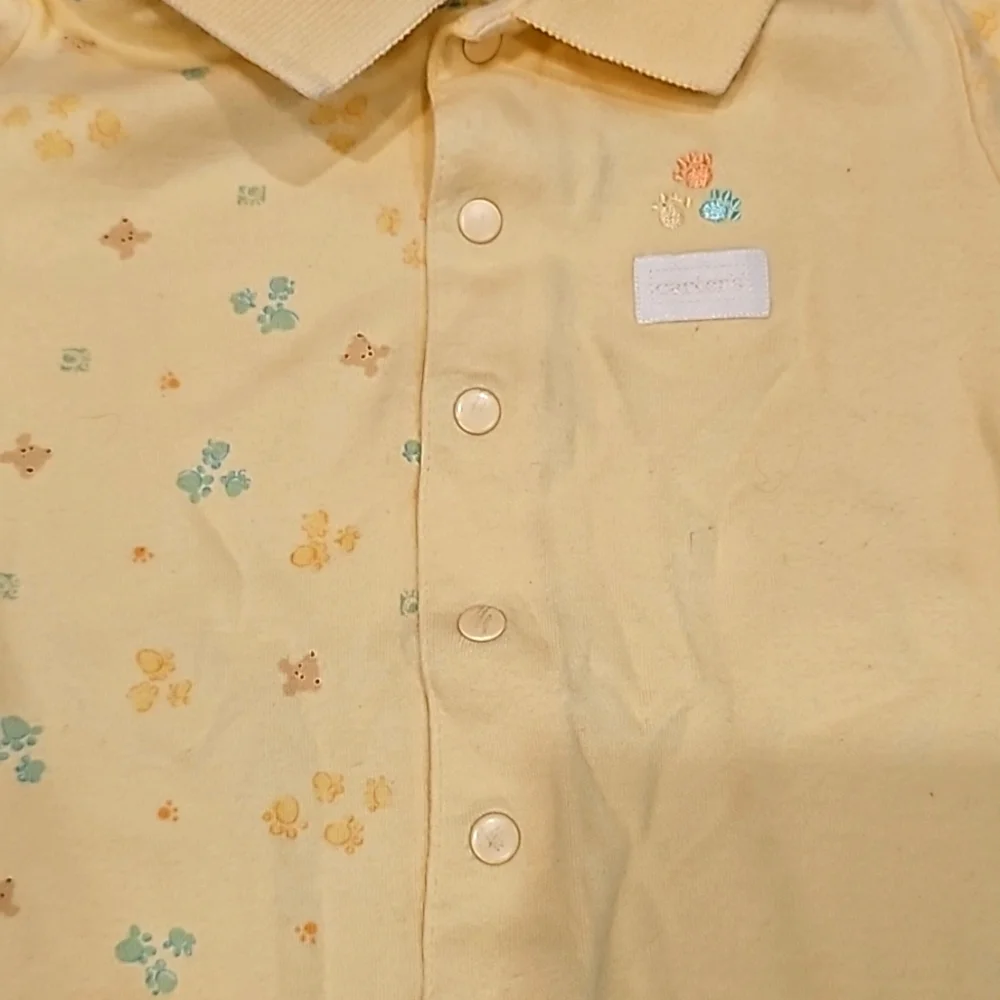 F Carters 3-6mo. unisex set, cute, yellow, teddy bear, button up, pristine